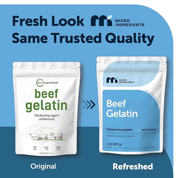 Beef Gelatin Powder 2lb (32oz) | Premium Source from Grass-Fed &amp Pasture Raised Beef | Unflavored Thickening Agent for Cooking &amp Baking | Rich in Natural Protein &amp Collagen | Non-GMO Glu