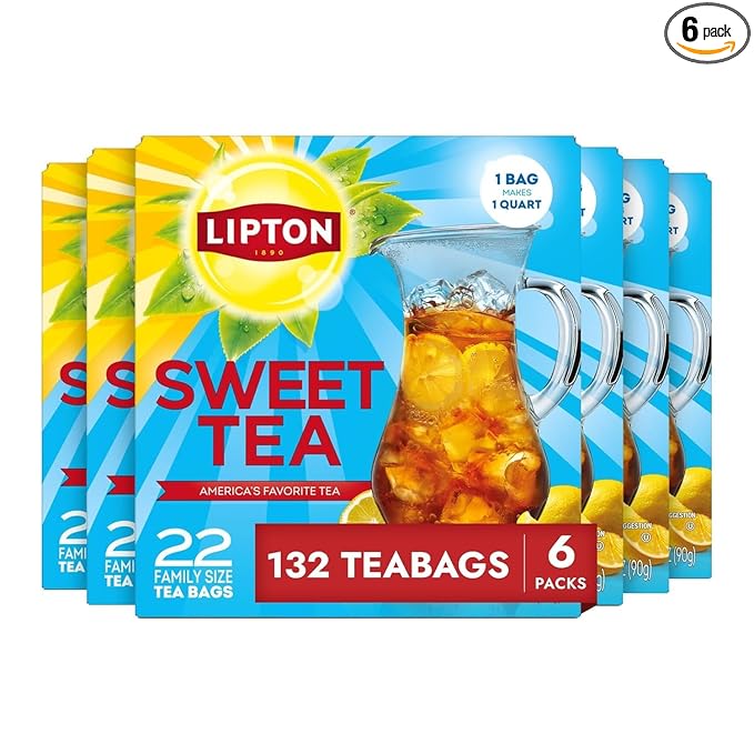 Lipton Family-Sized Black Iced Tea Bags Southern Sweet Tea 22 ct (Pack of 6)