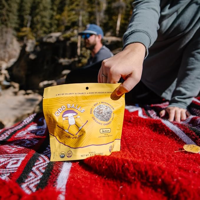 ODD BALLS Organic Energy Balls Lemon - Superfood Mushroom Snack - Running Cycling Hiking - Gels Bars Alternative - Lion's Mane Focus Cordyceps Energy - Vegan Gluten Free Snacks for Kids &amp Adu