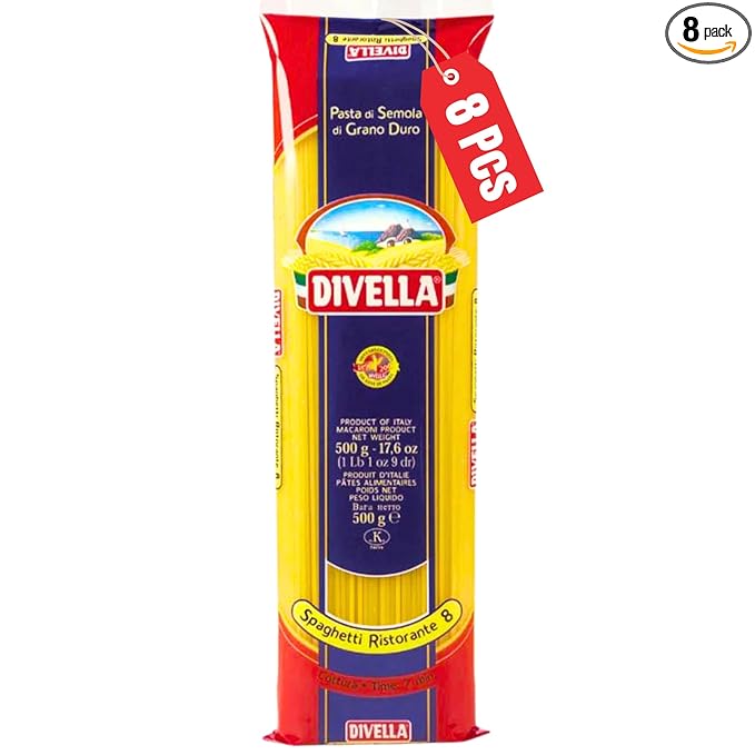 Divella Spaghetti Pasta #8 16 oz. (Pack of 8) - Authentic Italian Pasta Made with Durum Wheat Semolina Perfect ‘Al Dente’ Texture for Every Dish