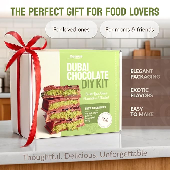 Viral Dubai Chocolate Bar Kit – Makes 14.10 oz of Bars Chocolate Mold Shredded Kataifi Pistachio Cream – DIY Gift Box Dubai Kit – Great Gift for Father’s Day