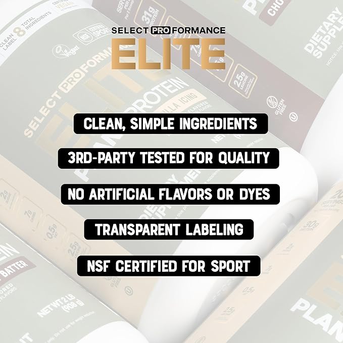 Select Proformance Elite Vegan Protein Powder - 15g of Protein Plant Based Dairy Free Gluten Free Clean Ingredients - Vanilla Icing 2lb Tub (40 Servings)