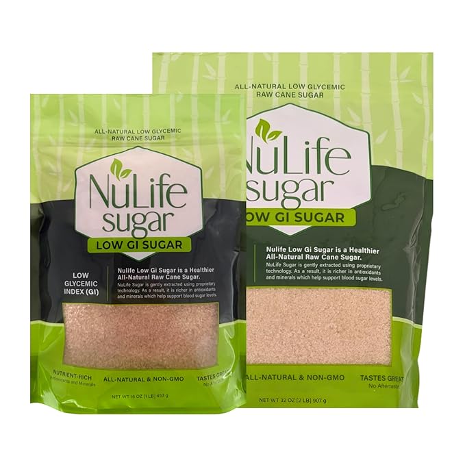 NuLife Low GI Sugar 1 Pound Bag All-Natural Low Glycemic Raw Sugar Cane (4 Pounds)