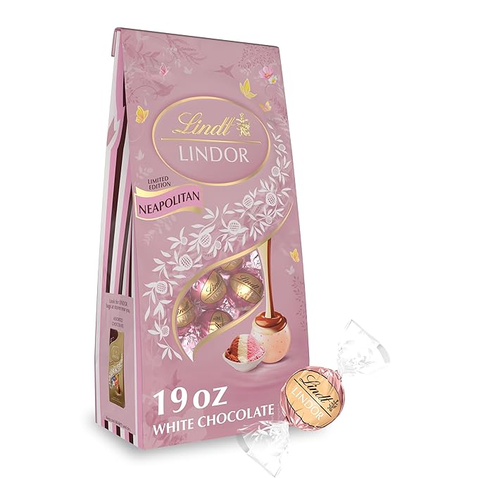 Lindt LINDOR Spring Neapolitan White Chocolate Truffles Chocolates with Smooth Melting Truffle Center 19 Oz Bag