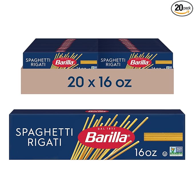 Barilla Spaghetti Rigati Pasta 16 oz. Box (Pack of 20) - Non-GMO Made with Durum Wheat Semolina - Kosher Certified