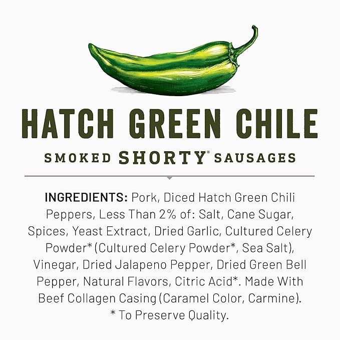 Duke's Pork Hatch Green Chile Smoked Shorty Sausages 7g Protein Per Serving Easter Basket Stuffer for Men 5 oz. (Pack of 8)