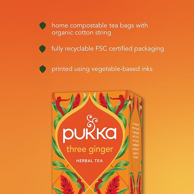 Pukka Three Ginger Organic Herbal Tea Digestion-Aiding Infusion With Ginger Turmeric and Galangal Tea Gift Set Ideal After Meals Caffeine Free 80 Total Bags (20ct - Pack of 4)