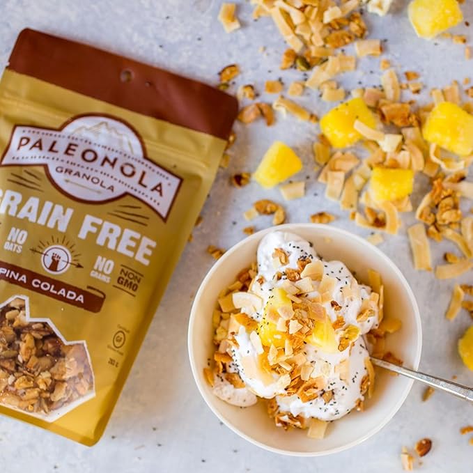 Paleonola Pina Colada Grain Free Granola 10 Oz Resealable Bag (Pack of 2) - Grainless Paleo Granola Blended with Dried Coconut Nuts Seeds &amp Pineapples - Low Carb Gluten &amp Dairy Free Non-GM