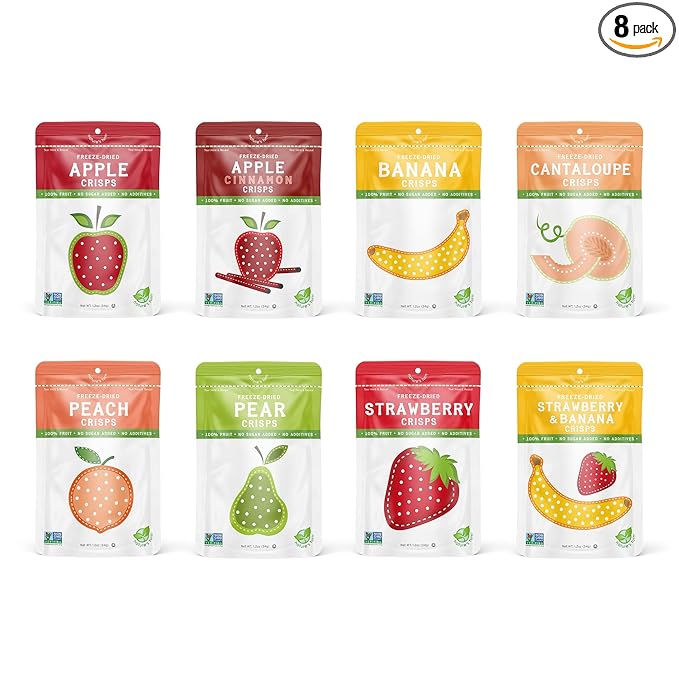 Nature’s Turn Freeze-Dried Fruit Crisps –Healthy Gluten-FreeCrispy &amp Delicious Plant-Based Snack Ideal for Cereal Smoothies School Lunches &amp On-the-Go Sampler Variety Bags of 8 (1.2 oz