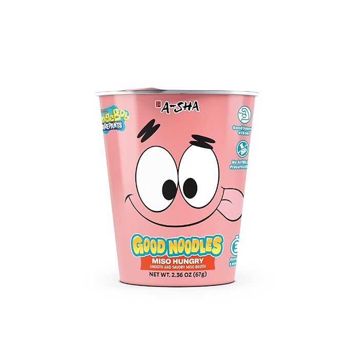 A-Sha &amp SpongeBob Squarepants Good Noodles (6 Pack) | Patrick Star Miso Hungry Flavor | Better For You Microwaveable Ramen Soup Mix