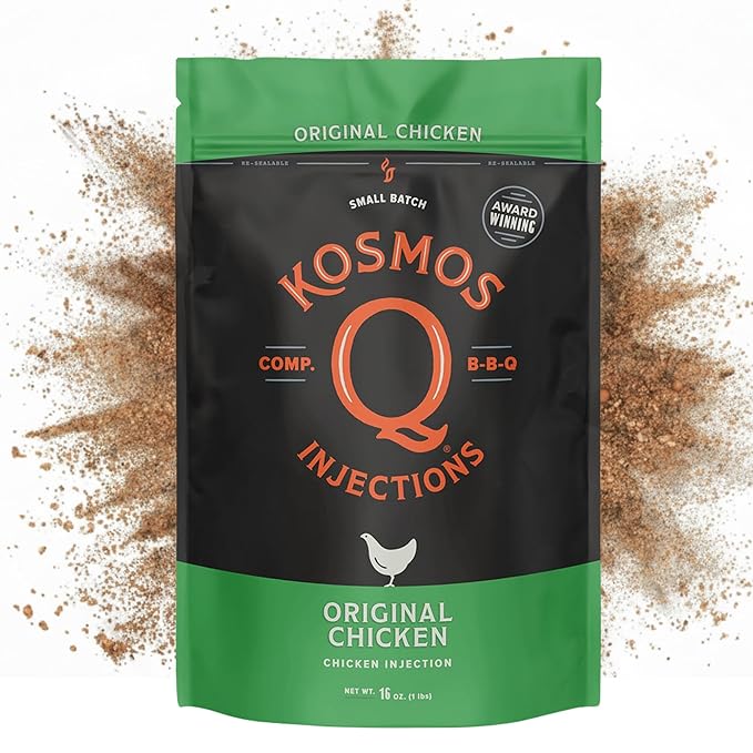 Kosmos Q Original BBQ Chicken Injection BBQ Marinade Seasoning for Whole Chicken Smoked Wings &amp Roasted Meats Award-Winning Competition Blend Moisture-Retaining Formula 16 Oz Jar