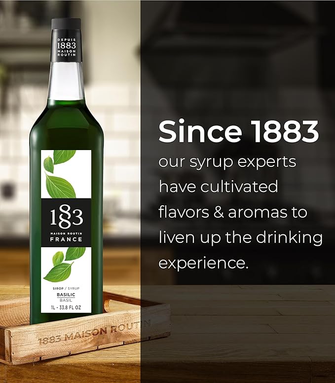 1883 Basil Syrup for Drinks Made in France 1 Liter Glass Bottle