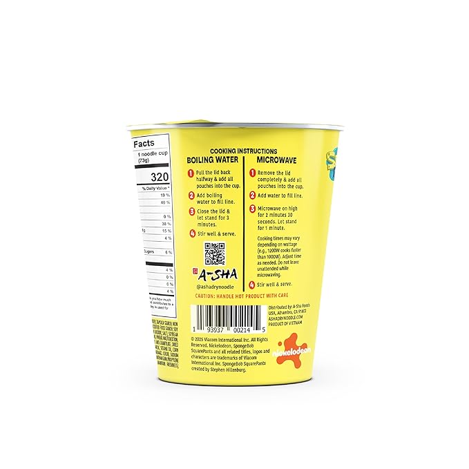 A-Sha &amp SpongeBob Squarepants Good Noodles (6 Pack) | Ready for Ramen (Mildly Spicy Flavor) | Rich and Creamy Tonkotsu Broth | Better For Your Microwaveable Ramen Soup Mix