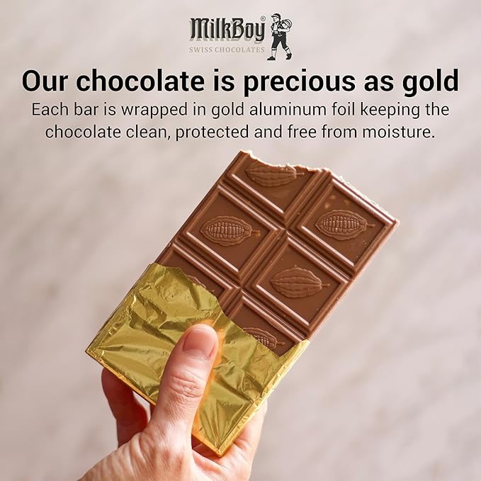 Milkboy Swiss Chocolates Milk Chocolates - Alpine Milk Chocolate Bars with Crunchy Caramel Sea Salt - Gluten-Free Non-GMO All Natural - Made in Switzerland - 3 oz Pack 10