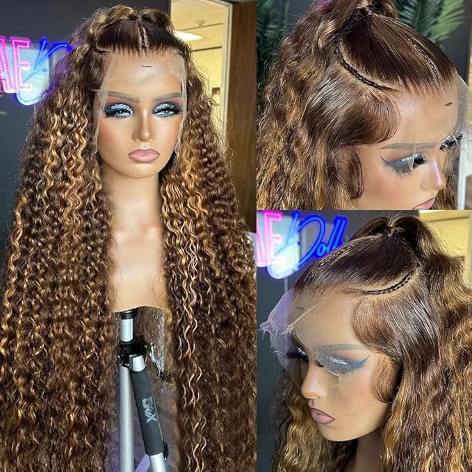 Highlight Ombre Lace Front Wig Human Hair 4x4 HD Honey Blonde 4/27 Deep Wave Lace Frontal Wigs Glueless Wigs Human Hair 24 Inch