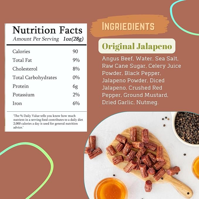 Wyoming 100% Grass Fed Beef Sticks - Original Jalapeño Flavor - Clean Tasty Meat Sticks snacks with 6g of protein made with Angus Beef Sticks Nitrate Free Jerky Meat Sticks - No Artificial Ingredien