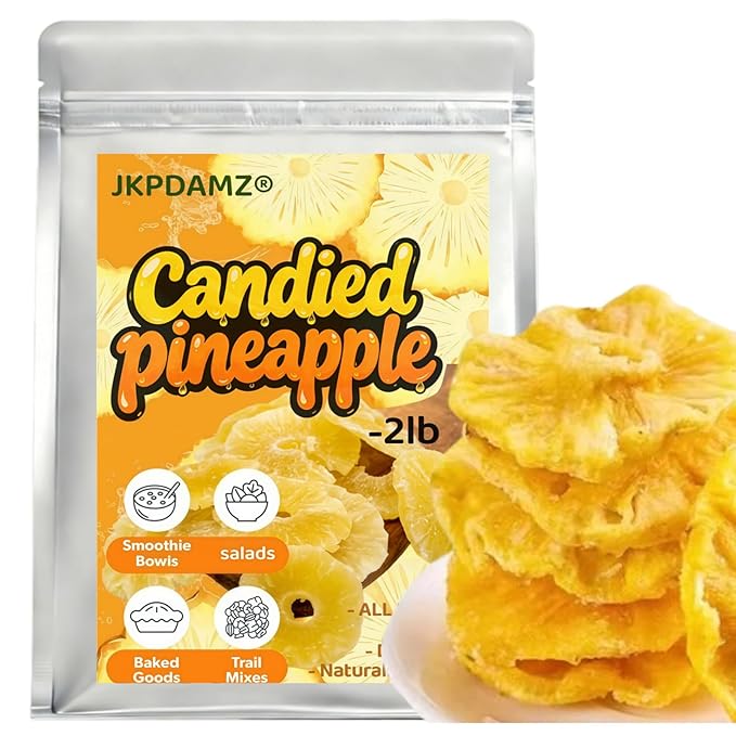 2 Pounds Candied Pineapple Rings Dried Pineapple Slices Sweet and Sour All Natural Vegan Dairy Free
