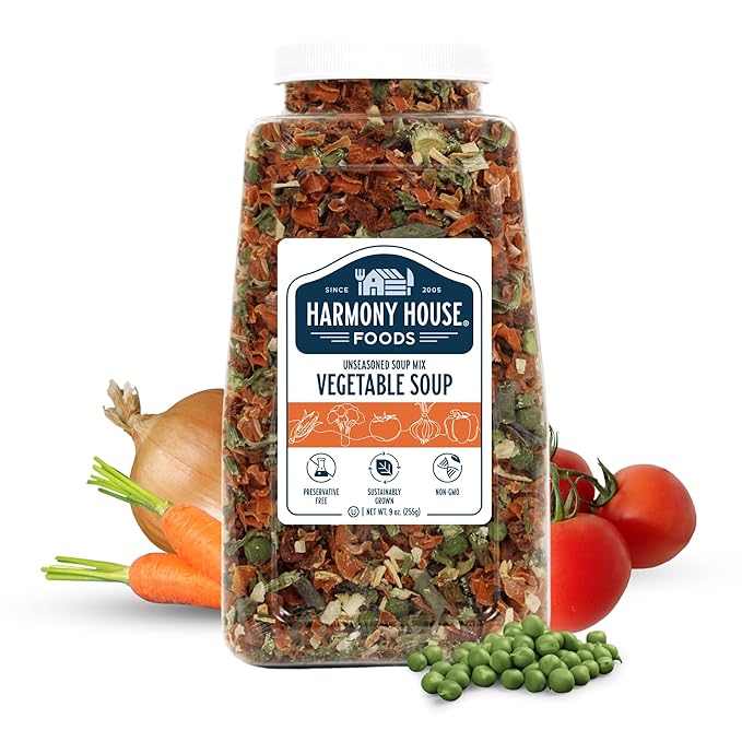 Harmony House Premium Vegetable Soup Mix - Dehydrated Vegetables for Cooking Camping Emergency Supply and More (9 oz Quart Size Jar)