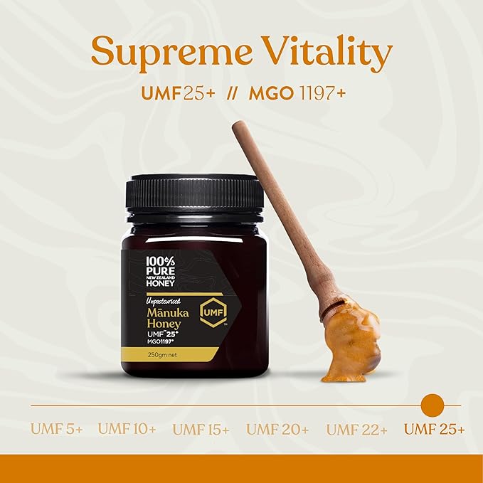 100% Pure New Zealand Manuka Honey MGO 50+ Multifloral Squeezy and UMF 25+ (250g) Bundle