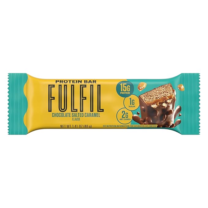 FULFIL Protein Snack Bars Chocolate Salted Caramel Flavored Gluten Free with 15g Protein Pantry Staples 12 Count