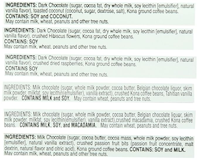 Kona Bar Chocolate Coffee Bar's luau Variety Pack All Flavors 6 Count (Pack of 6)