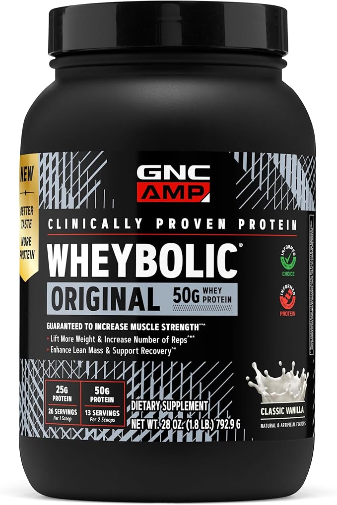 GNC AMP New Wheybolic- Clinically Studied Whey Protein Powder for Workouts &amp Active Lifestyles- High Leucine Content- Smooth Mixing Drink Mix for Fitness Shakes- Classic Vanilla - 28 Oz (13 Servin