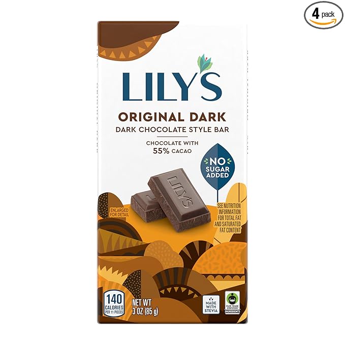 LILY'S Original Dark Chocolate Style No Sugar Added Sweets Bars 3 oz (12 Count 12 Boxes)