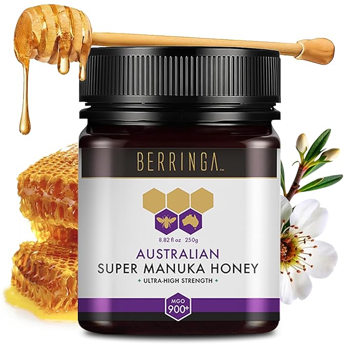 Berringa Manuka Honey Organic MGO 900+ Ultra-High Strength Supports General Wellbeing &amp Digestive Balance - 100% Raw Pure &amp Unfiltered Sustainably Sourced from Australia - (8.82 oz)