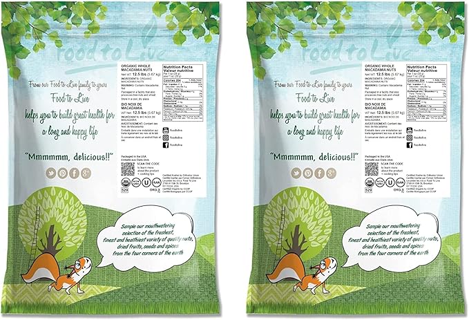 Food to Live Organic Whole Macadamia Nuts 25 Pounds – Non-GMO Raw Shelled Unsalted Kosher Vegan Bulk. Keto Snack. Buttery Flavor. Good Source of Fiber Healthy Fats. Perfect for Desserts.