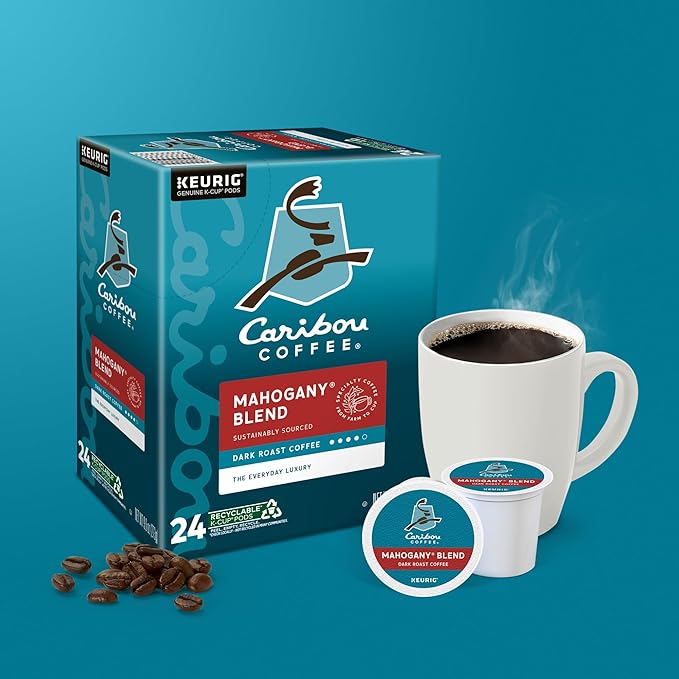 Caribou Coffee Mahogany Keurig Single-Serve K-Cup Pods Dark Roast Coffee 96 Count (Pack of 4)