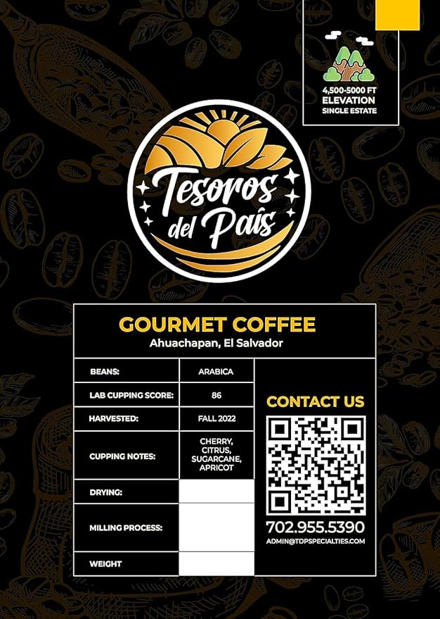 Tesoros Del Pais Green Unroasted Coffee Beans Ahuachapan El Salvador Single Estate High Elevation (10 lb Honey Washed)