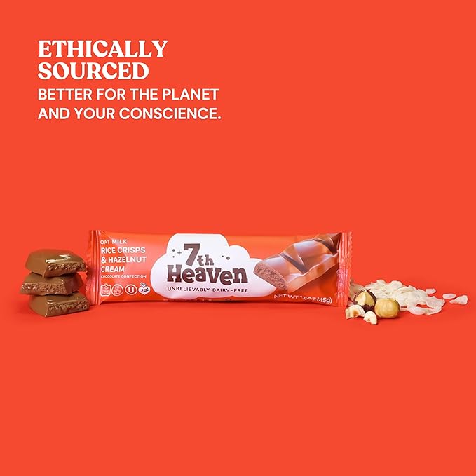 7th Heaven Vegan Oat Milk Chocolate Snack Bars: Rice Crisps and Hazelnut Cream - (1.6 oz - 6 Pack) Healthy Chocolate Perfect Valentines Gift For Your Loved Ones 100% Dairy Free Non GMO Kosher Pa