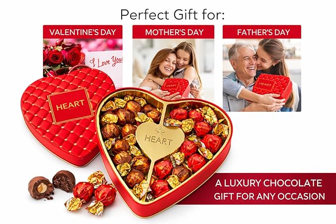 Premium Italian Chocolate Truffles Gift Box - Heart Shaped Valentine's Day Gourmet Assortment - Milk Chocolate Hazelnut &amp Dark Chocolate Luxury Collection - Perfect Anniversary Birthday Gift for W