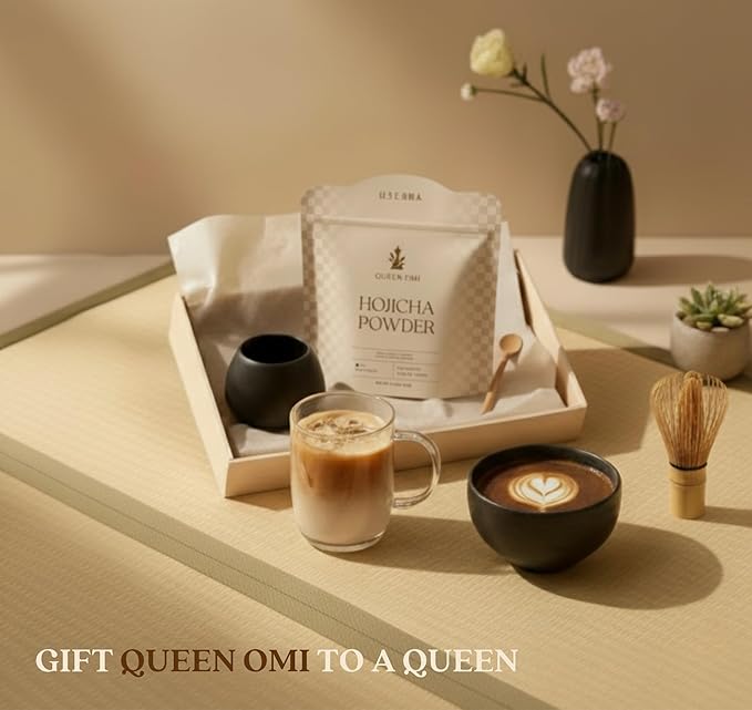 Queen Omi Organic Hojicha Powder | 80g | 100% Organic Japanese Roasted Green Tea Powder—Matcha &amp Coffee Alternative | Low Caffeine Antioxidant-Rich Smooth Toasty Nutty Flavor (Golden Roast)