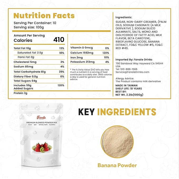 Fanale Premium Banana Bubble Tea Flavoring Powder | Perfect for Baking Smoothies Desserts and Drinks | Instant Flavoring Powder for Boba Milk Tea - 2.2 Pounds (Pack of 20)