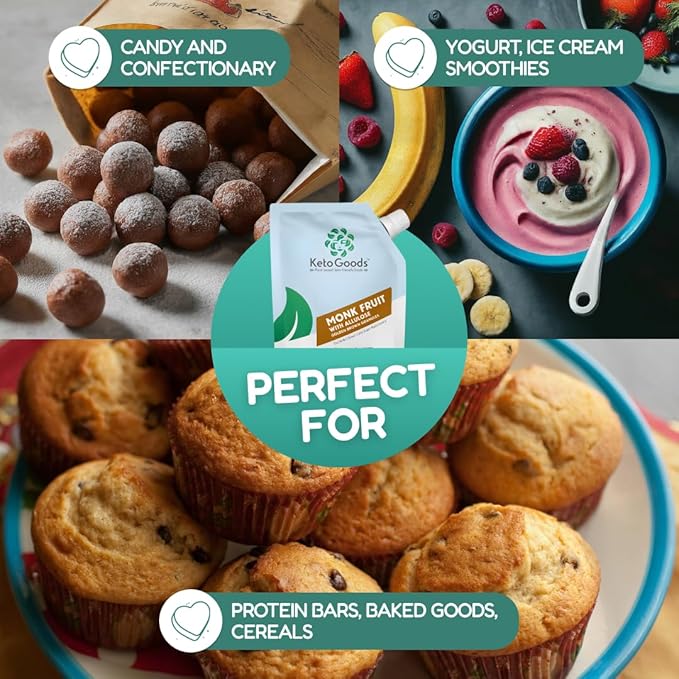 Keto Goods Monk fruit Sweetener with Allulose - Brown Sugar Substitute with 1:1 Sugar Sweetness No Erythritol - Ideal for Baking - Perfect Brown Allulose Granules - Keto Friendly Zero Calorie Sweetene
