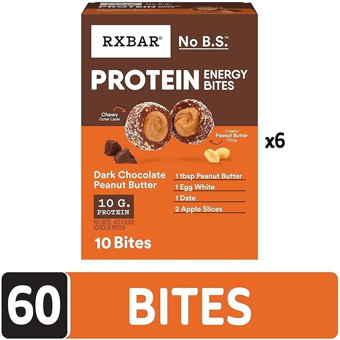 RXBAR Protein Energy Bites Gluten Free Energy Snacks Protein Snacks Dark Chocolate Peanut Butter (60 Bites)