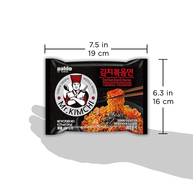 Paldo Fun &amp Yum Mr. Kimchi Noodles Set 4 Pack of Stir-Fried Instant Noodles &amp 4 Pack of Noodles with Kimchi Based Soup with 10 Disposable Chopsticks Spicy Ramen Challenge 미스터 김치 김치볶음면 &amp