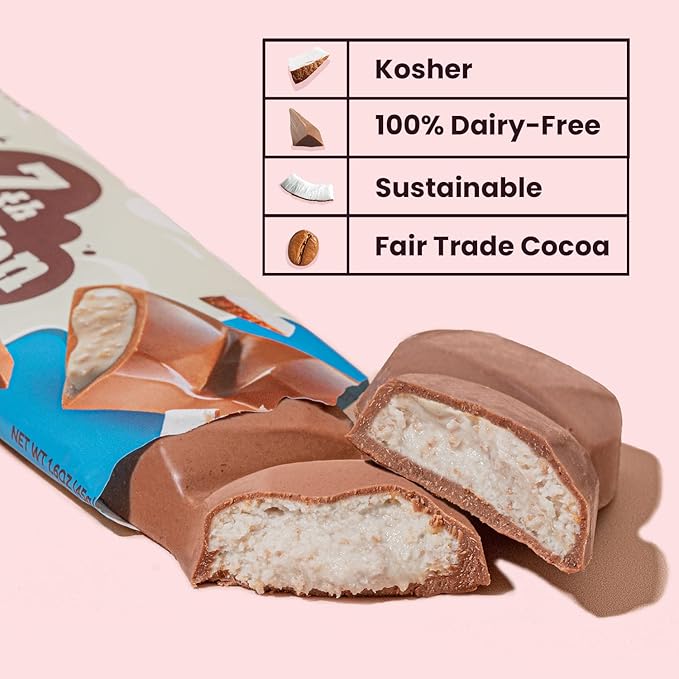 7TH HEAVEN Vegan Chocolate Snack Bars Caramelized Coconut Chocolate 100% Dairy-Free Kosher Sustainable Fair Trade Cocoa 1.6 oz each 6 Packs