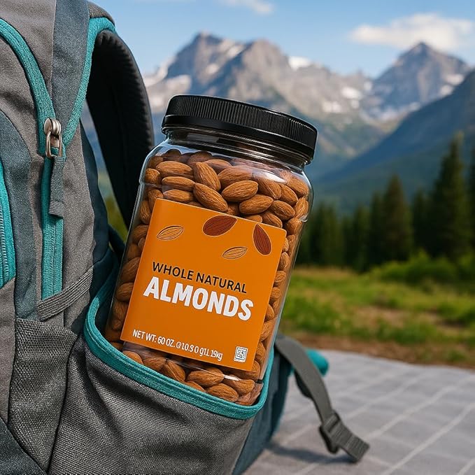 Almonds Nuts Whole Almond Raw Unsalted 40 oz Resealable Jar - Natural Protein Fiber Vitamin Mineral Energy Boost Heart Friendly - Work Travel Office - Baking Cooking Gifting