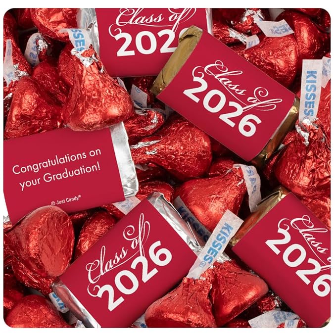 248 Pcs Red Graduation Candy Party Favors Assorted Wrapped Miniatures &amp Red Kisses (3 lbs Approx. 248 Pcs)