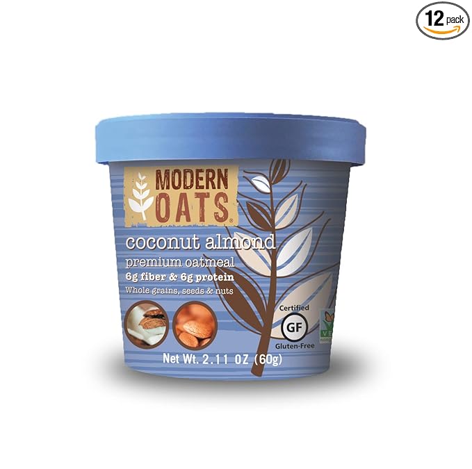 Modern Oats Coconut Almond Instant Oatmeal Cups with Lid Gluten-Free Vegan Non-GMO Oatmeal with Protein &amp Fiber Breakfast On the Go Whole Grain Oats with Shredded Coconut Almonds &amp Chia