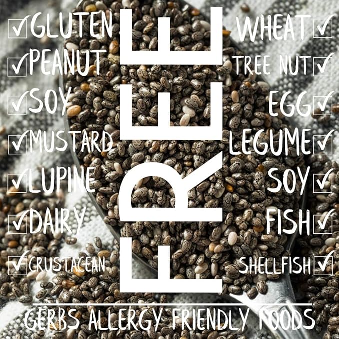 Gerbs Raw Black Chia Seeds 2 lbs. | Small-Batch Packed in Resealable Bag No Artificial Additives | Mildly Nutty Flavor Ideal for Yogurt Oatmeal &amp Baking | Top 14 Allergen-Free