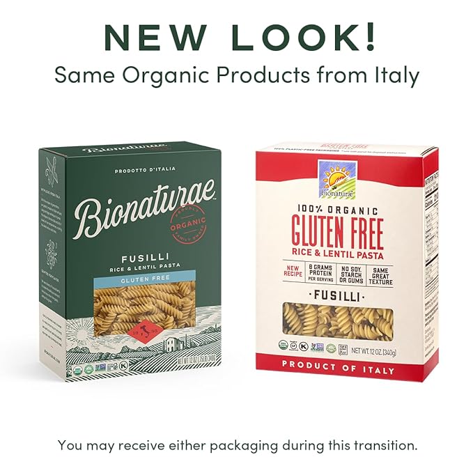 Bionaturae Fusilli Pasta Noodles - Gluten Free Pasta Organic Rice &amp Lentil Pasta Kosher Certified High Protein Non-GMO Fusilli Pasta Organic Crafted in Italy - 12 Oz 12 Pack