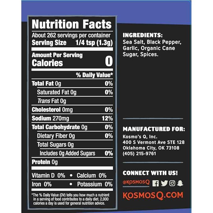 Kosmos Q SPG Seasoning - Savory Blend of Salt Pepper Garlic Seasoning &amp Kosmos Q Product Mixer (25 oz)