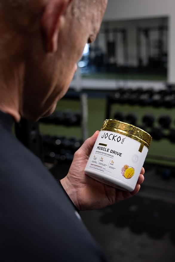 Jocko Fuel Muscle Drive Pro Series Mango Passionfruit HMB Di-Leucine EAAs Protects Lean Muscle Mass &amp Breakdown Aids Recovery Natural Appetite Suppressant No Bloat Zero Sugar 30 Servings