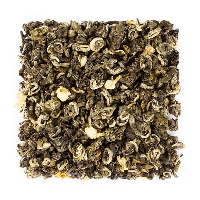 WHF Jasmine Green Tea Superior Snow Conch Loose Tea Hand-Rolled Leaf Conch Shape Naturally Scented Elegant Jasmine Floral Fragrance Low Caffeine 20 Ounce