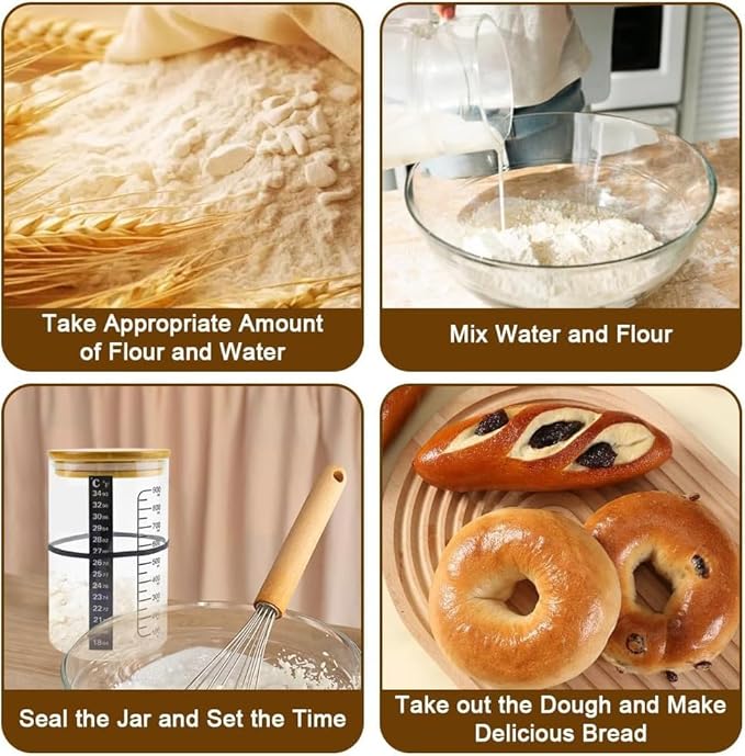 Pro Sourdough Bread Starter Kit - 34 oz sourdough jar with 5 unique features for the perfect sour dough bread &amp sourdough starter kit - baking supplies (34oz-2pack)