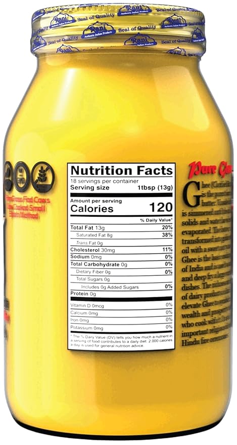 Rani Ghee Pure &amp Natural from Grass Fed Cows (Clarified Butter) 32oz(2lbs) 908g ~ Glass Jar | Paleo Friendly | Keto Friendly | Gluten Free | Kosher | Product of USA