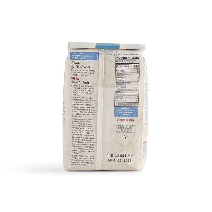 DeLallo Elbow Macaroni Pasta Made in Italy Bronze Cut Made with Only 100% Durum Wheat Semolina Flour All Natural Non-GMO Kosher Vegan 1 Pound Bag (7 Pack)